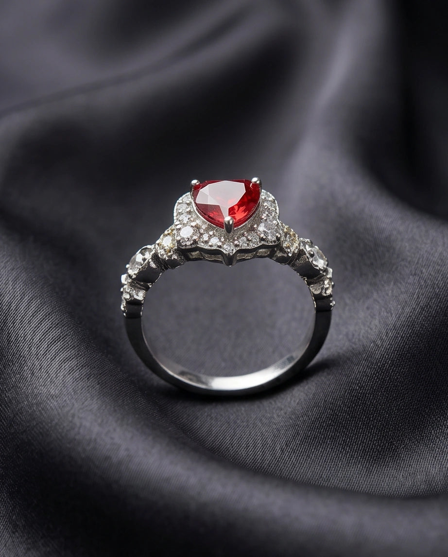 Vintage Heart Ruby & Diamond Accent Ring