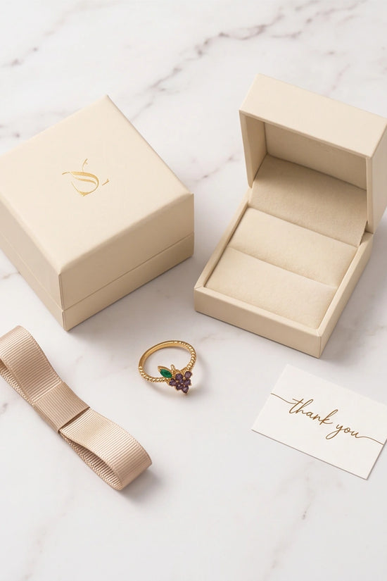 Golden Amethyst Grape Vine Ring