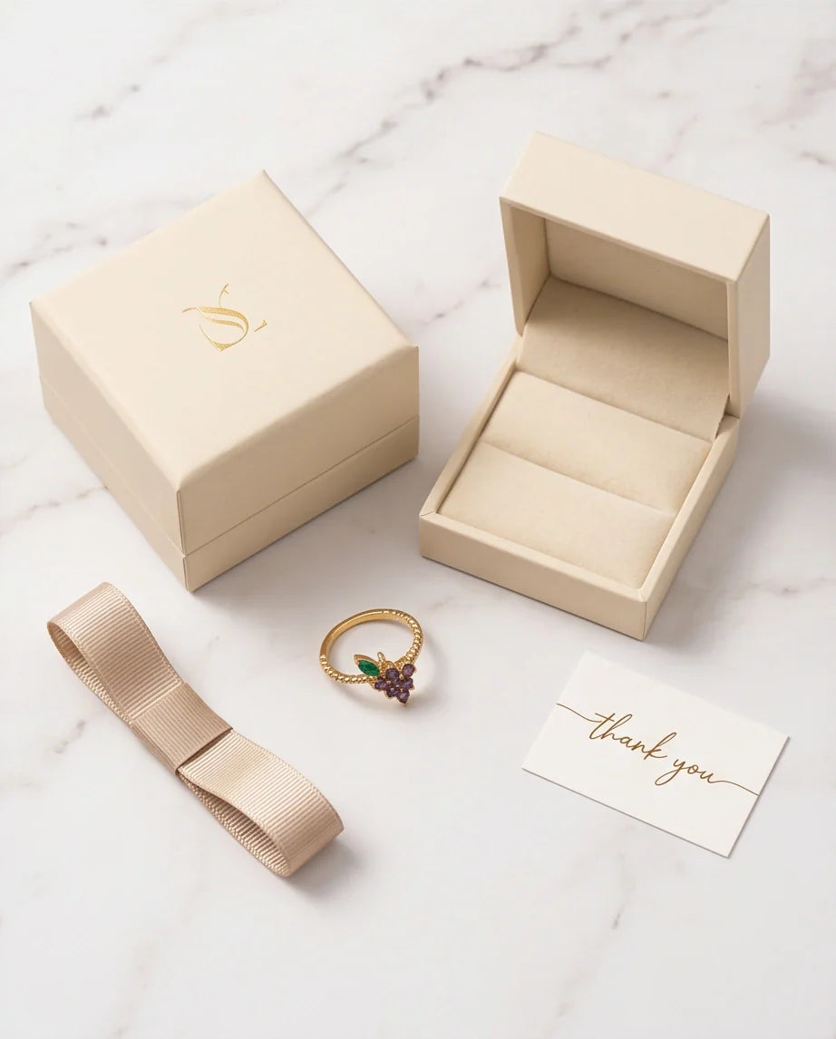 Golden Amethyst Grape Vine Ring