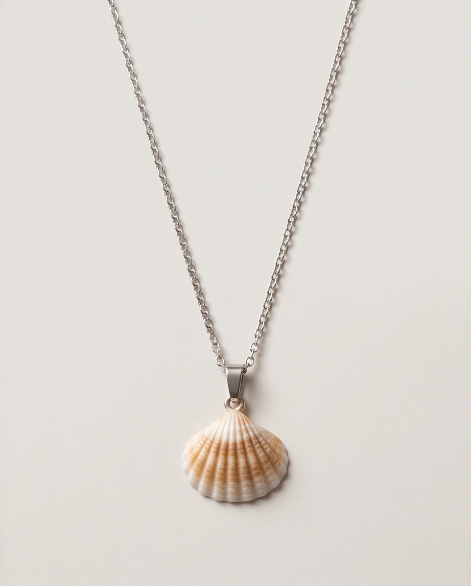 Silver Natural Seashell Pendant Chain Necklace
