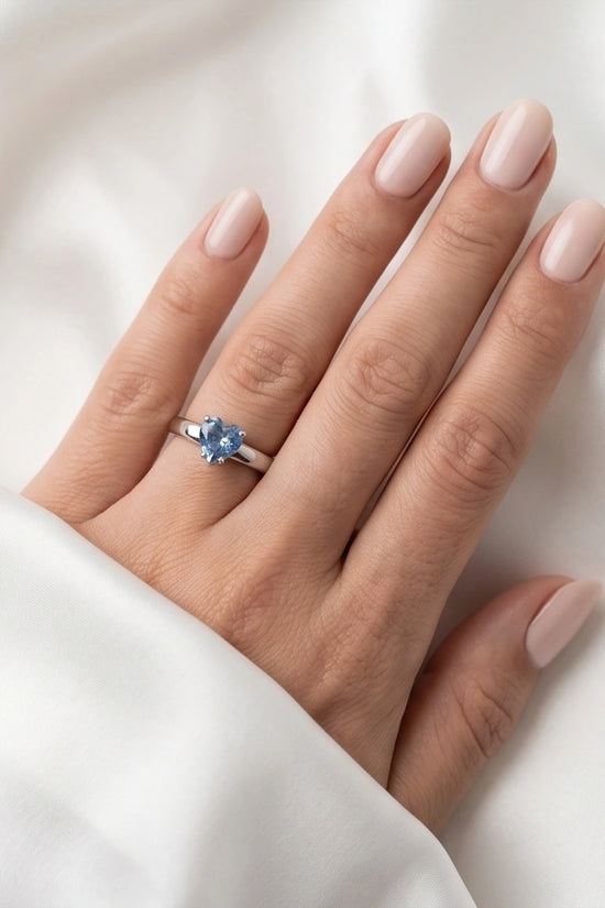 Sterling Silver Heart-Cut Blue Topaz Solitaire Ring
