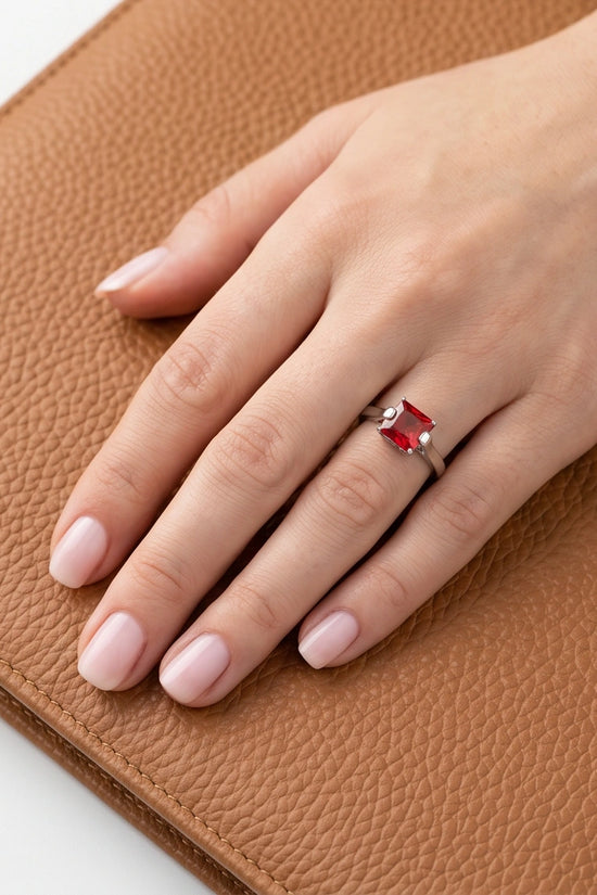 Sterling Silver Princess-Cut Red Ruby Solitaire Ring