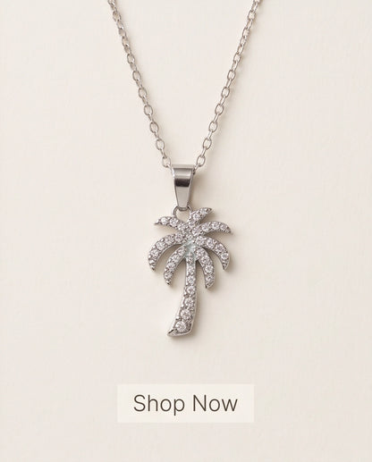 Silver Crystal Pavé Palm Tree Pendant Necklace