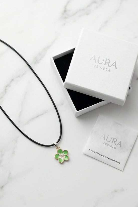 Gold and Light Green Blossom Necklace