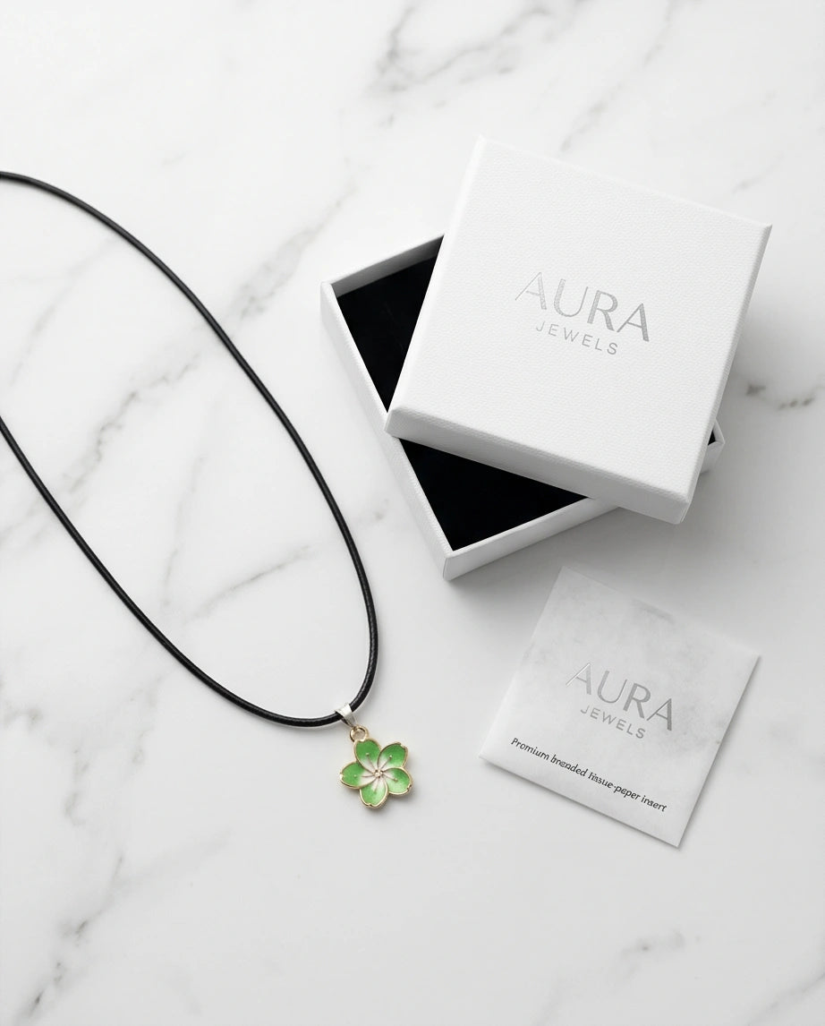 Gold and Light Green Blossom Necklace