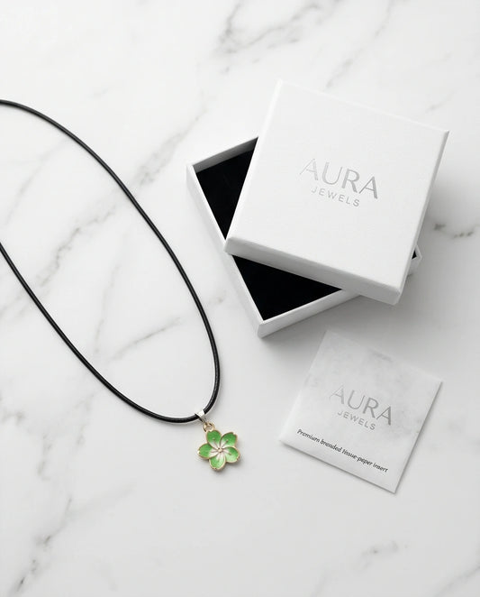 Gold and Light Green Blossom Necklace