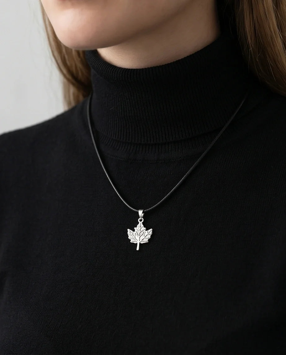 The Autumn Whisper: Matte Silver Maple Leaf Pendant Necklace