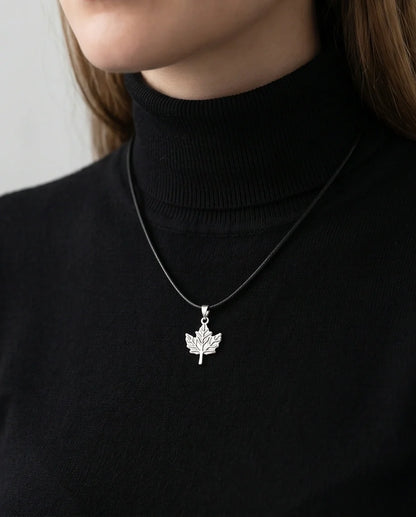 The Autumn Whisper: Matte Silver Maple Leaf Pendant Necklace