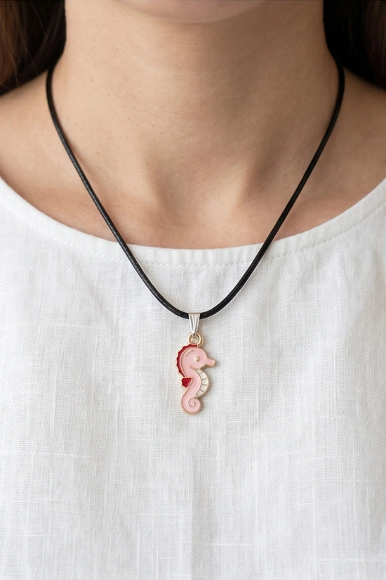 Pink Seahorse Enamel Pendant Necklace
