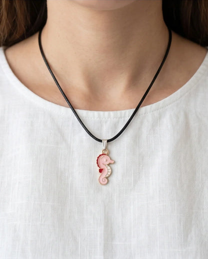 Pink Seahorse Enamel Pendant Necklace