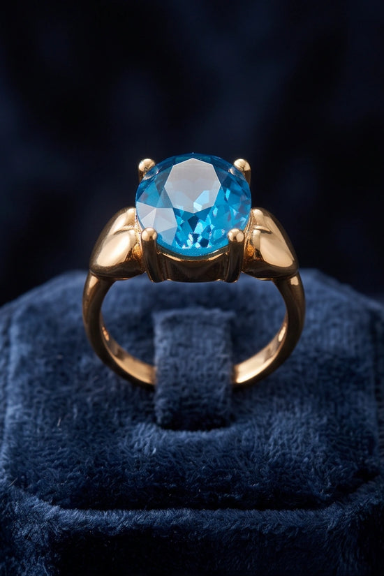 Gold Plated Sky Blue Topaz Oval Heart Accent Ring