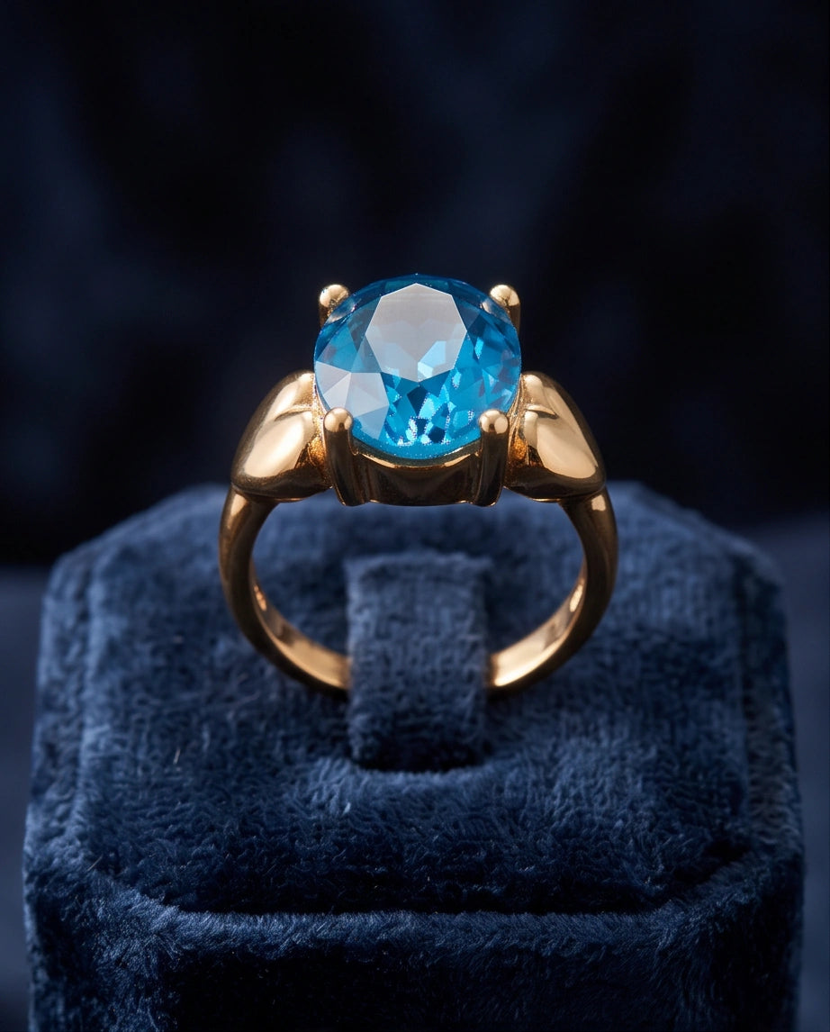 Gold Plated Sky Blue Topaz Oval Heart Accent Ring