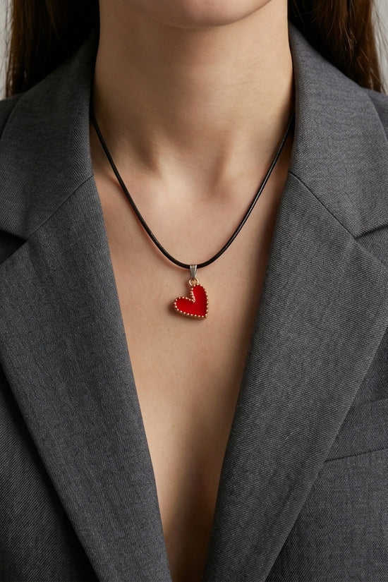 Gold and Textured Red Heart Necklace