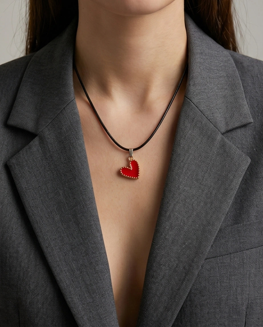 Gold and Textured Red Heart Necklace