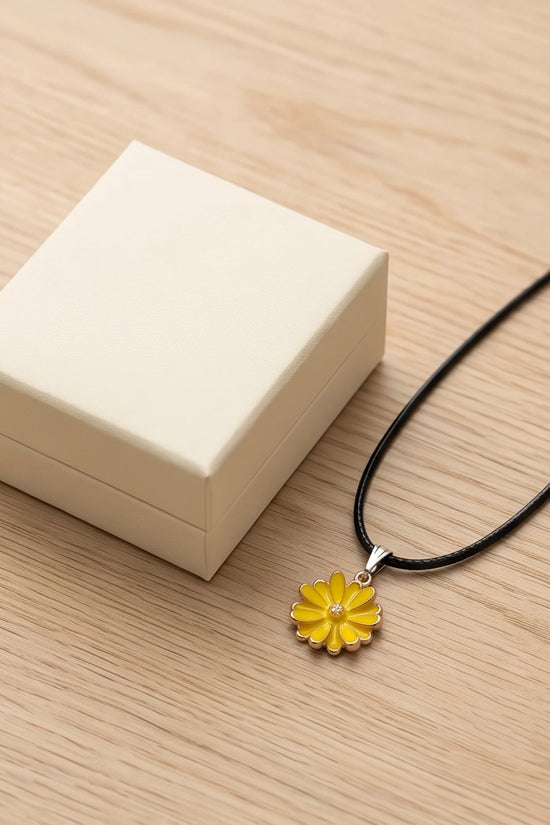 Vibrant Yellow Sunflower Enamel Pendant Necklace with Crystal Accent