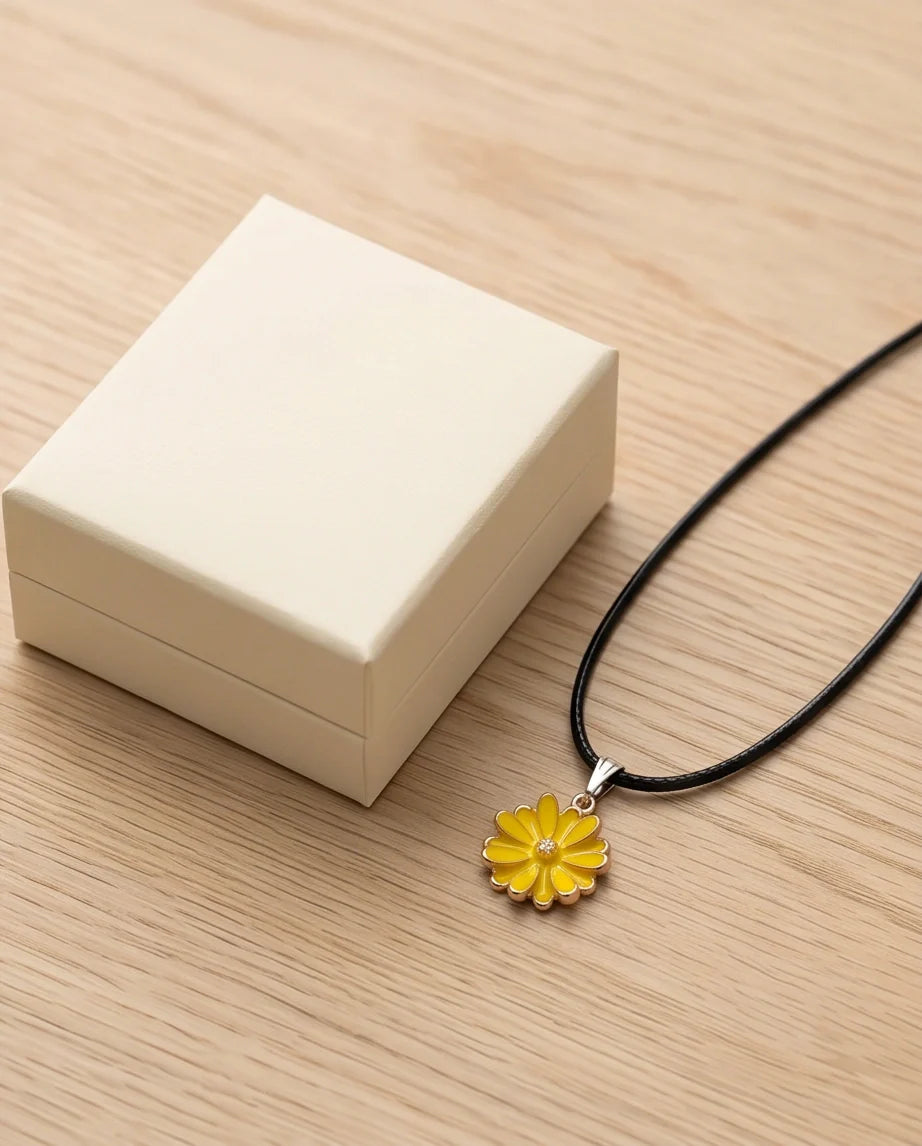 Vibrant Yellow Sunflower Enamel Pendant Necklace with Crystal Accent