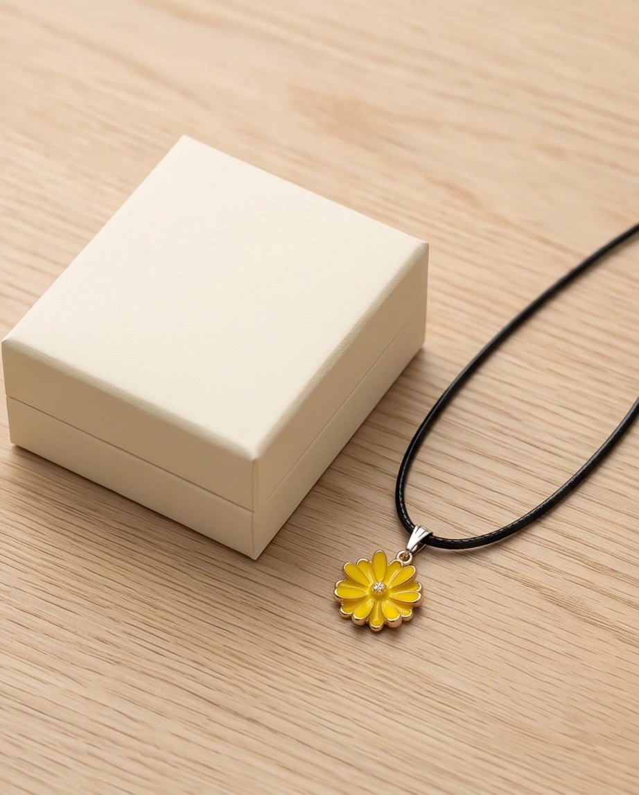 Vibrant Yellow Sunflower Enamel Pendant Necklace with Crystal Accent