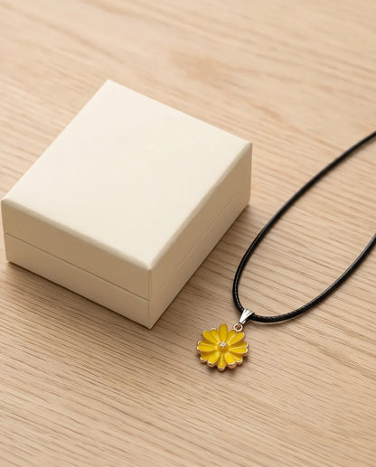 Vibrant Yellow Sunflower Enamel Pendant Necklace with Crystal Accent