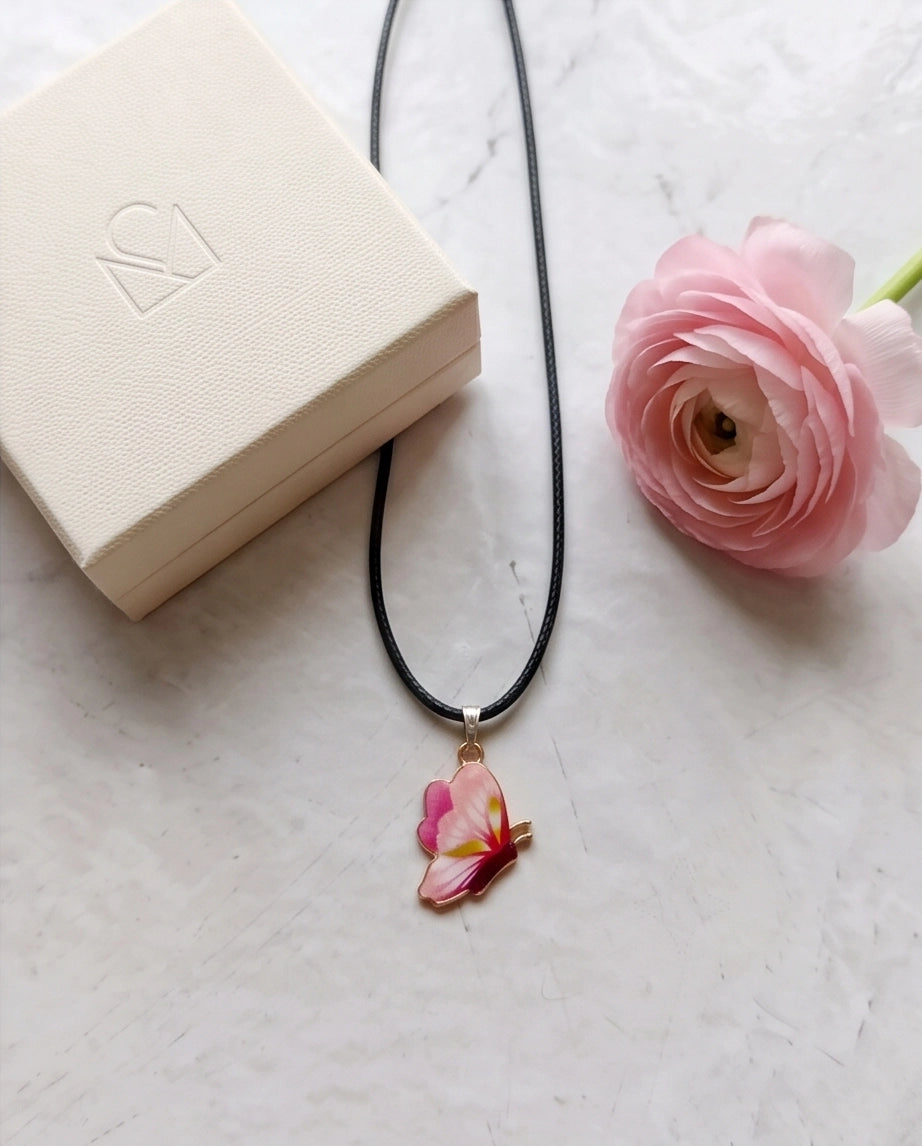 Gradient Pink Butterfly Cord Necklace