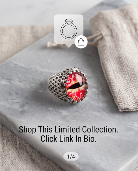 Crimson Lattice Slit-Pupil Silver Ring
