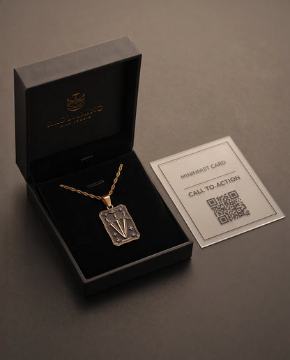 Gold "Judgement" Three Swords Tarot Card Pendant Necklace