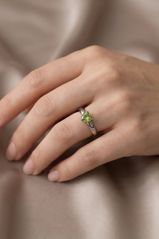 Sterling Silver Heart-Cut Peridot Green Solitaire Ring
