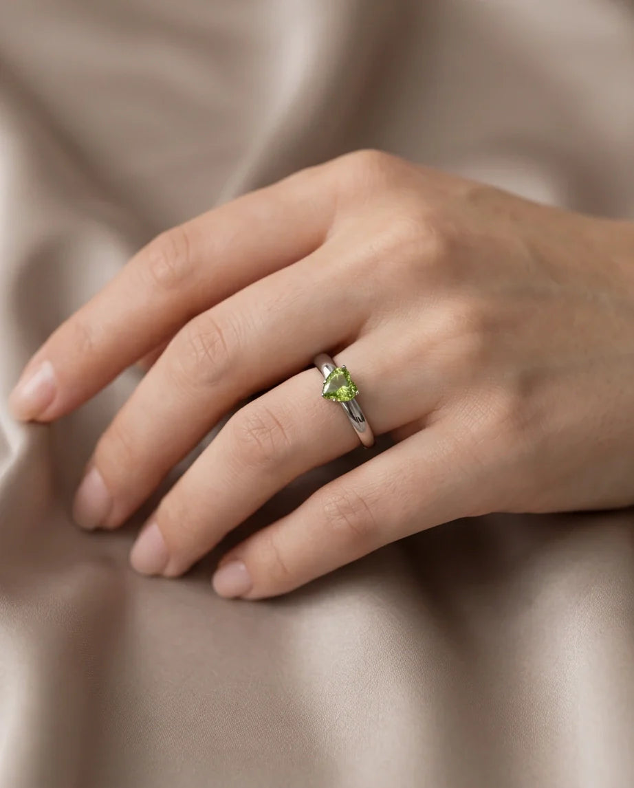Sterling Silver Heart-Cut Peridot Green Solitaire Ring