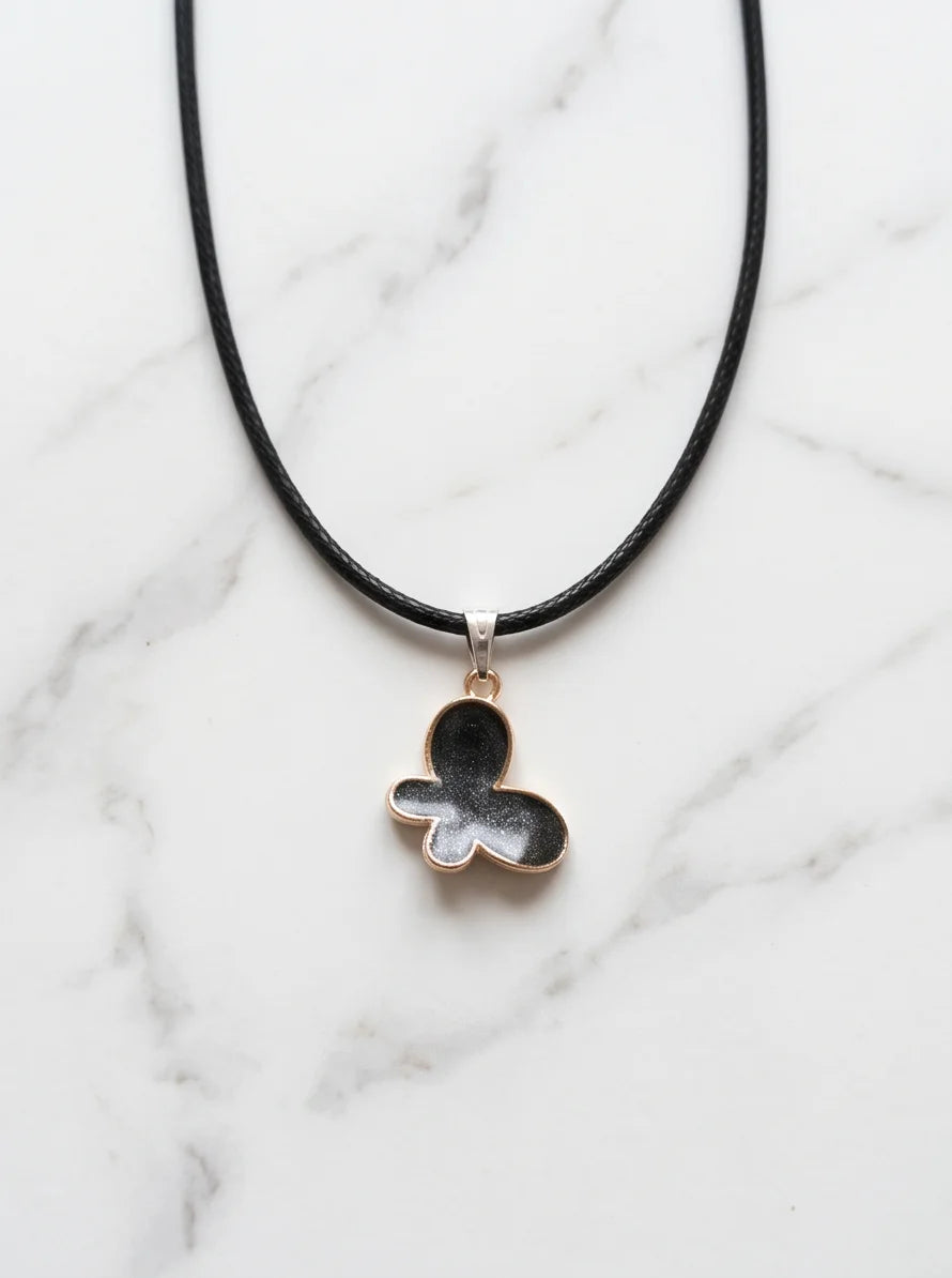 Black Glitter Butterfly Pendant Necklace