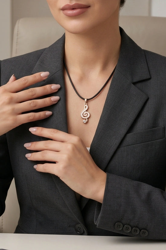Rose Gold and White Treble Clef Necklace