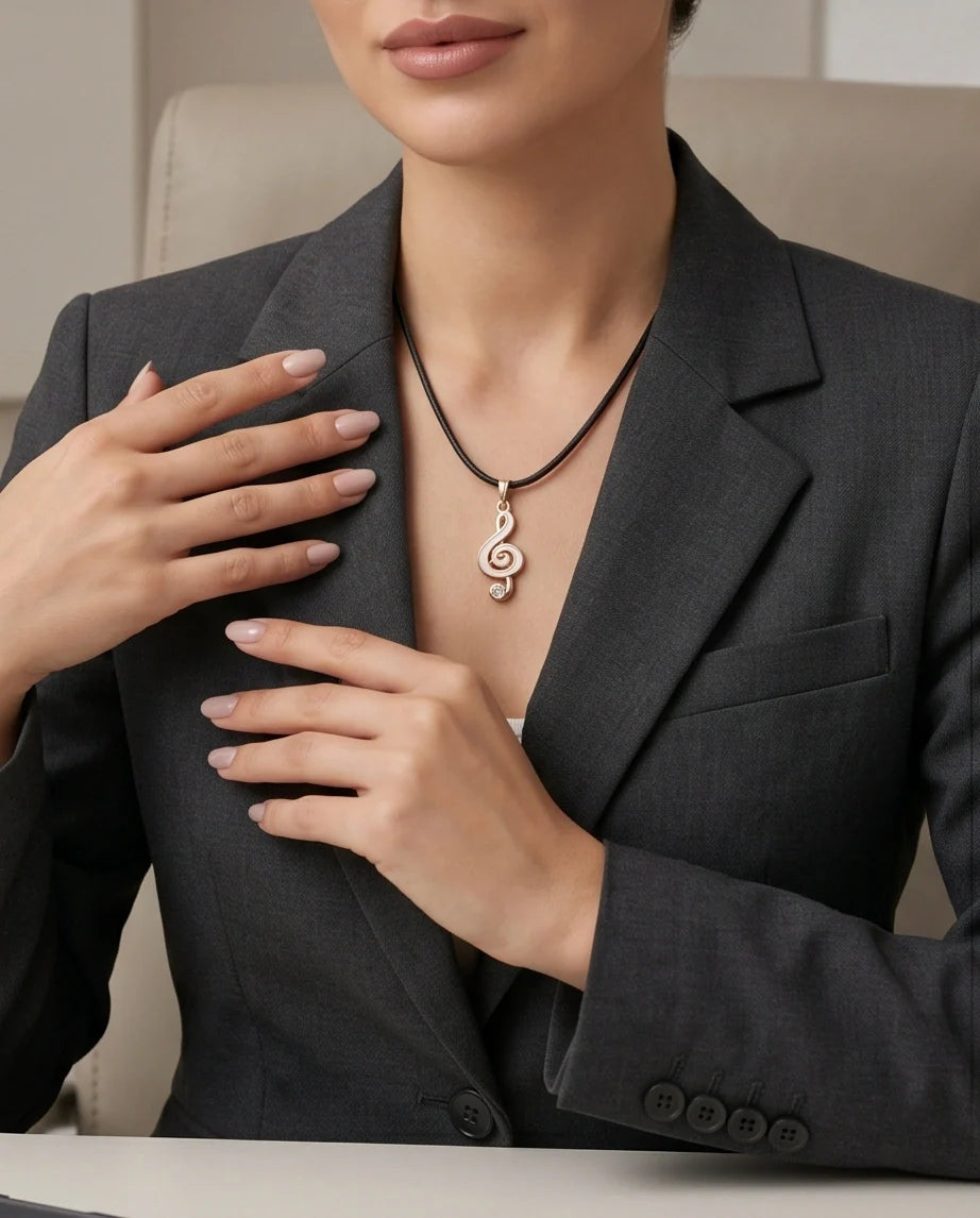 Rose Gold and White Treble Clef Necklace
