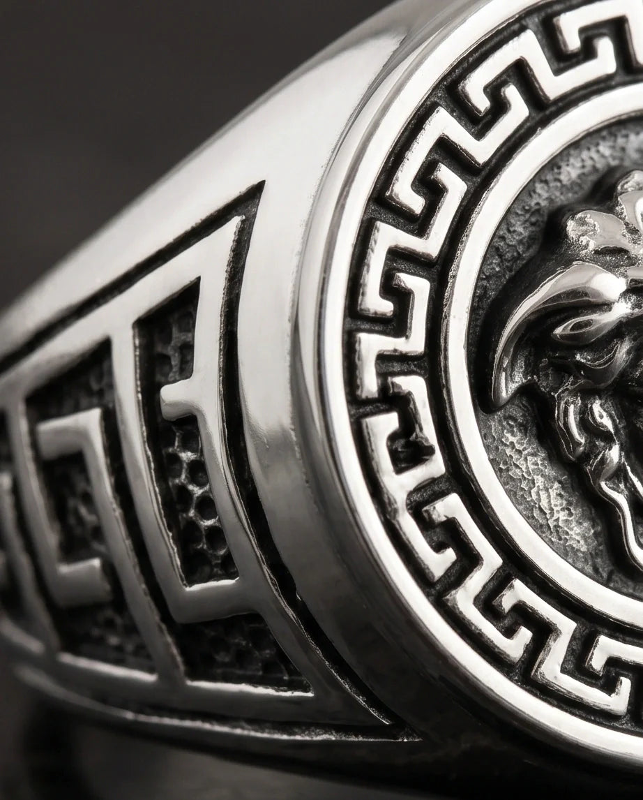 Vintage Silver Medusa Signet Ring