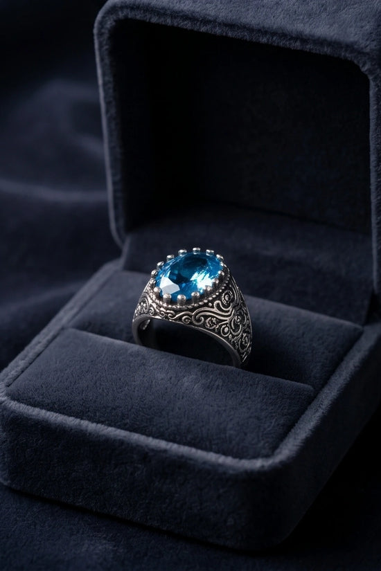 Imperial Aquamarine Sea-Lord Silver Ring
