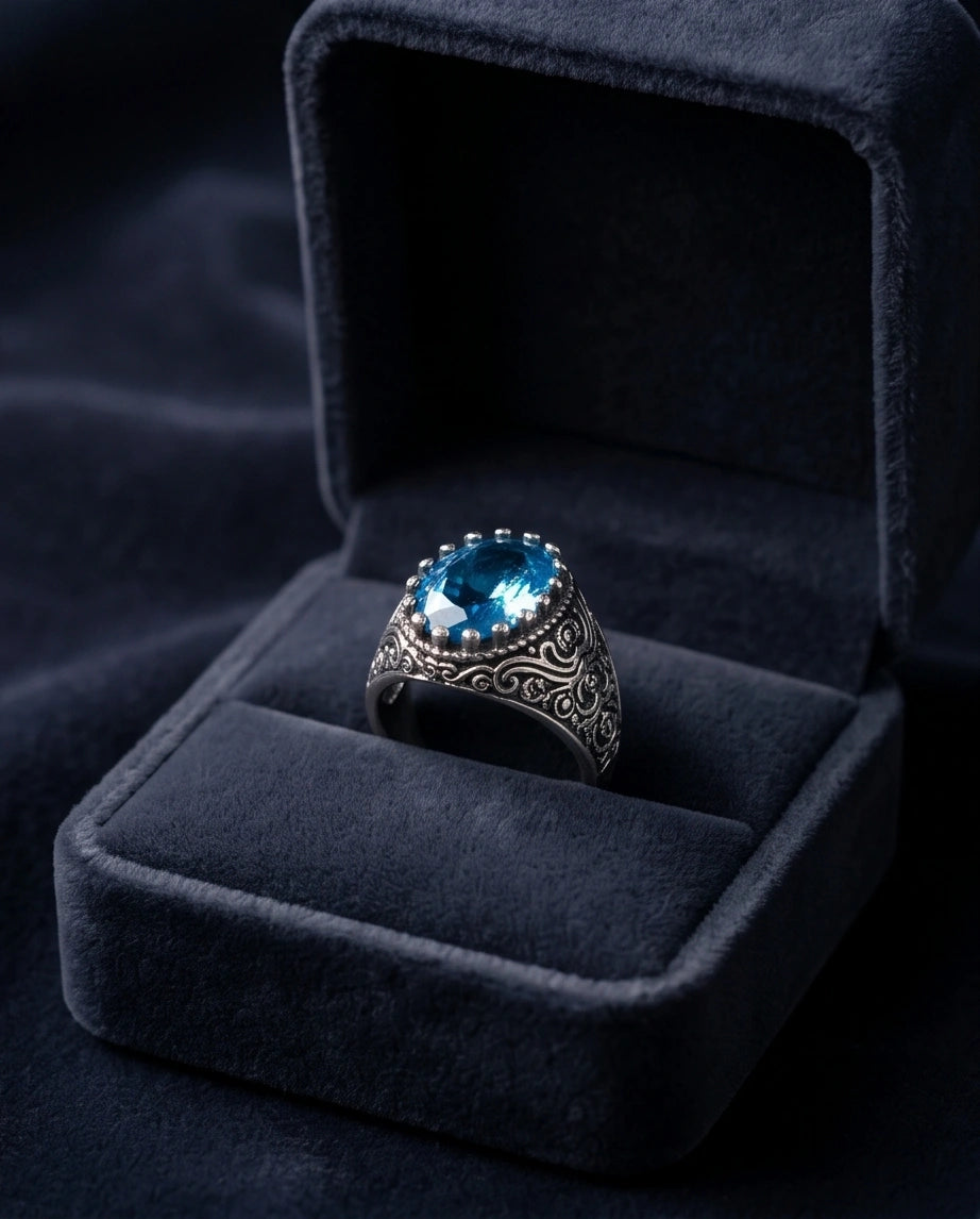 Imperial Aquamarine Sea-Lord Silver Ring