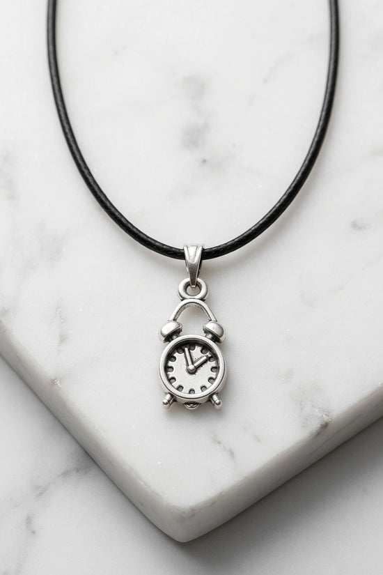 Silver Retro Alarm Clock Pendant Necklace