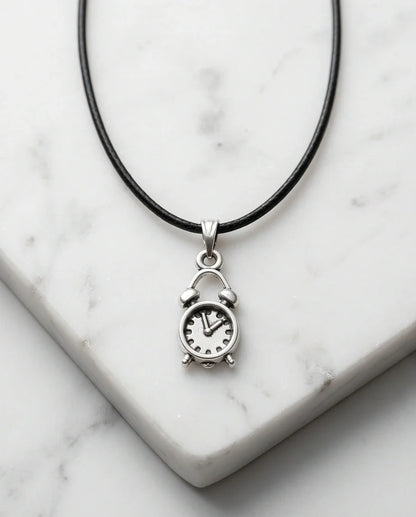 Silver Retro Alarm Clock Pendant Necklace