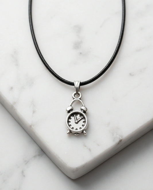 Silver Retro Alarm Clock Pendant Necklace