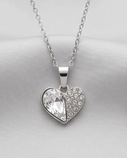 Silver Clear Crystal Heart Pavé Pendant Necklace