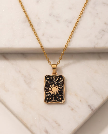 Gold "The Sun" Tarot Card Pendant Necklace