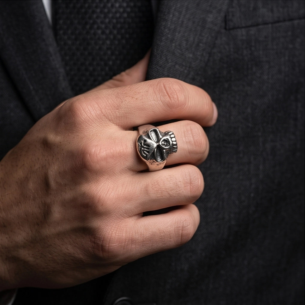 Spider Emblem Skull Signet Ring