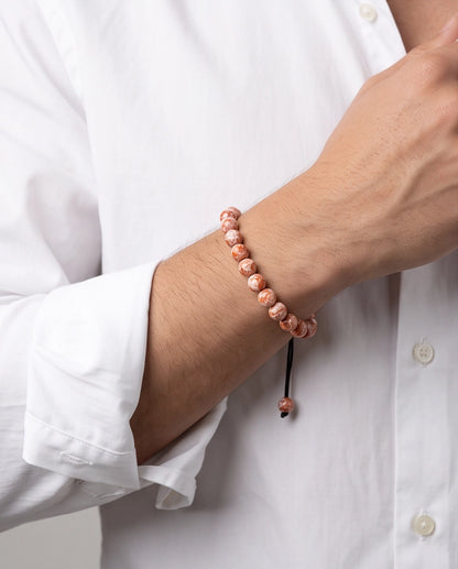 Red Agate Marbled Stone Beaded Adjustable Macrame Bracelet