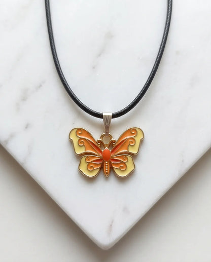 Orange & Yellow Enamel Butterfly Pendant Necklace