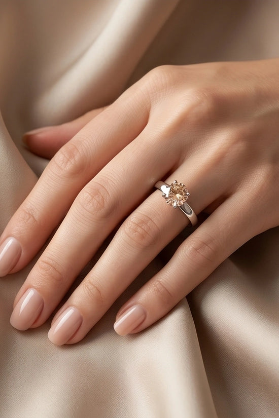 Sterling Silver Round-Cut Vintage Crown Peach Morganite Solitaire Ring