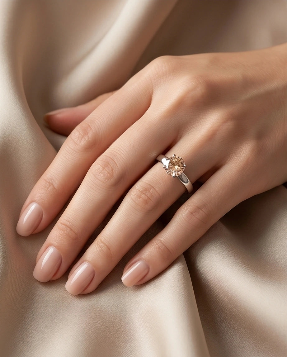 Sterling Silver Round-Cut Vintage Crown Peach Morganite Solitaire Ring
