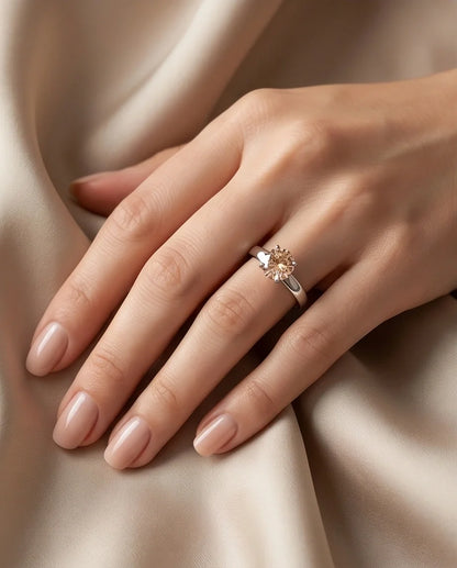 Sterling Silver Round-Cut Vintage Crown Peach Morganite Solitaire Ring