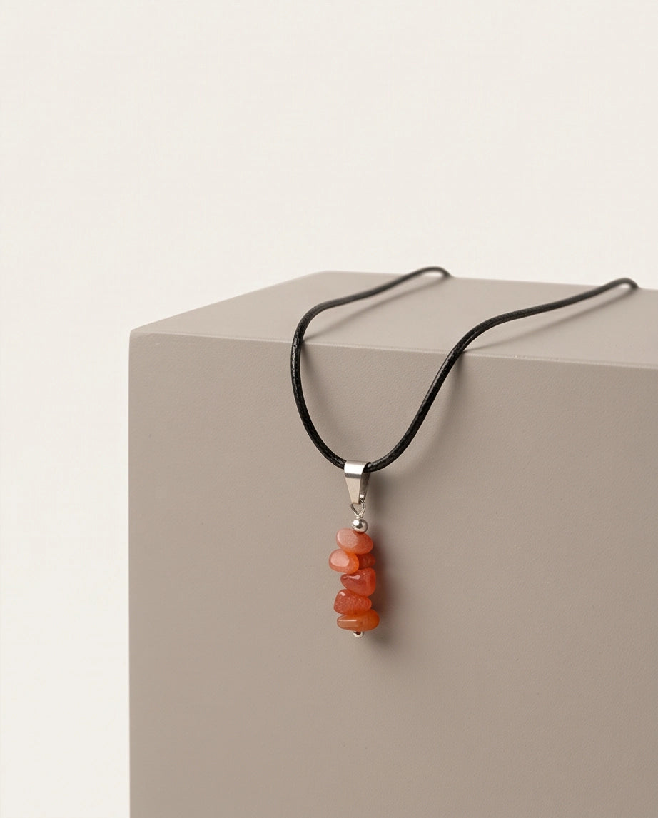Silver Stacked Raw Red Agate Chip Stone Pendant Necklace