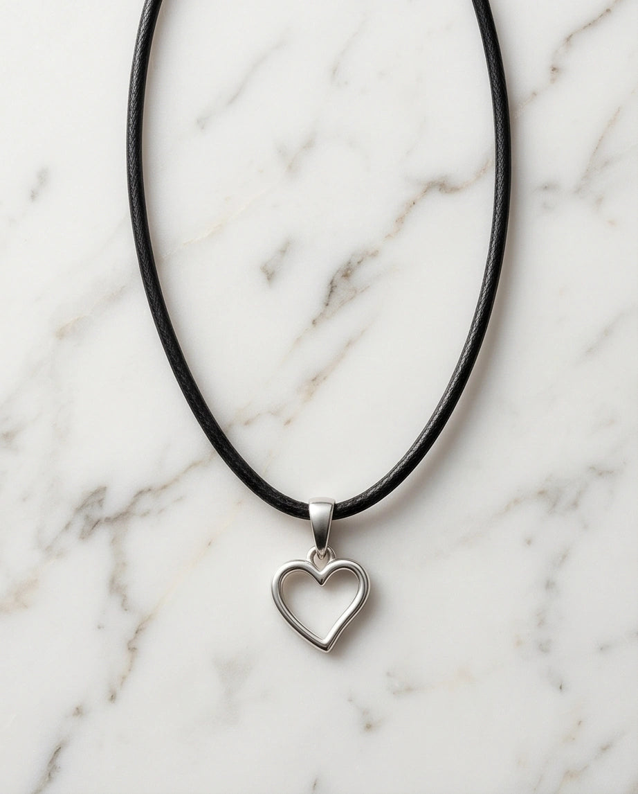 Silver Polished Open Heart Necklace