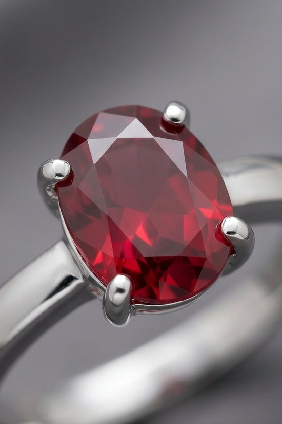 Sterling Silver Oval-Cut Ruby Red Solitaire Ring