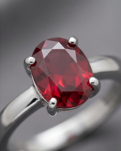 Sterling Silver Oval-Cut Ruby Red Solitaire Ring