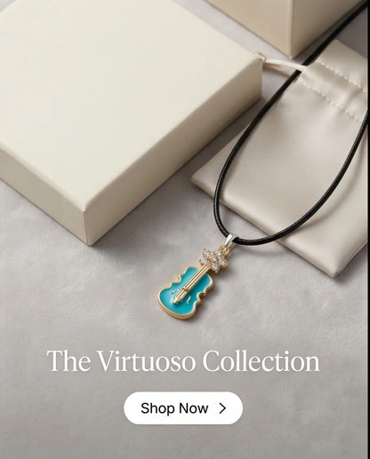 Gold and Turquoise Enamel Violin Necklace