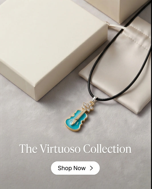 Gold and Turquoise Enamel Violin Necklace